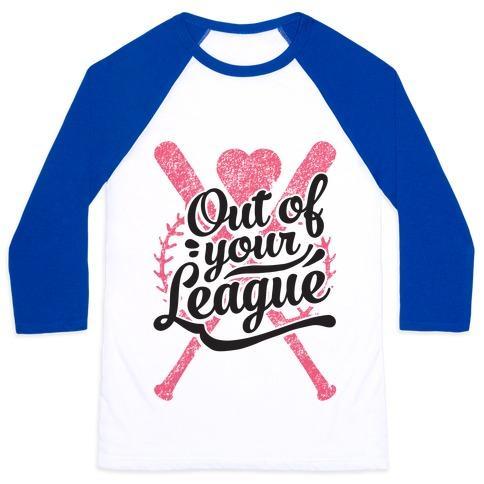 Virgin Teez  Baseball Tee Unisex Classic Baseball Tee / x-small / White/Blue OUT OF YOUR LEAGUE UNISEX CLASSIC BASEBALL TEE