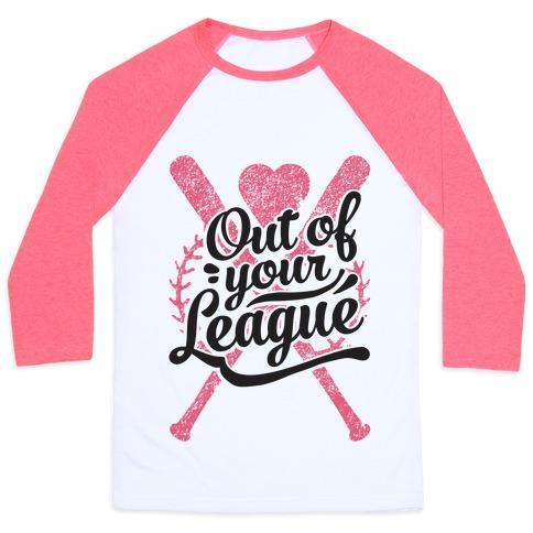 Virgin Teez  Baseball Tee Unisex Classic Baseball Tee / x-small / White/Neon Pink OUT OF YOUR LEAGUE UNISEX CLASSIC BASEBALL TEE