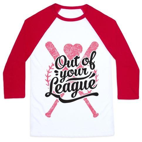 Virgin Teez  Baseball Tee Unisex Classic Baseball Tee / x-small / White/Red OUT OF YOUR LEAGUE UNISEX CLASSIC BASEBALL TEE