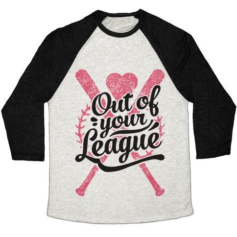 Virgin Teez  Baseball Tee Unisex Tri-Blend Baseball Tee / small / Oatmeal / Black OUT OF YOUR LEAGUE UNISEX TRI-BLEND BASEBALL TEE