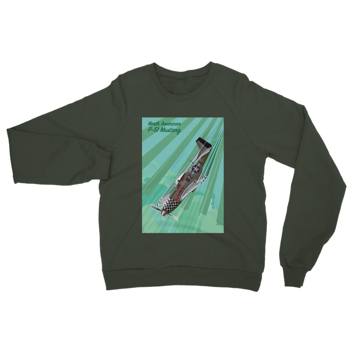 VIRGIN TEEZ Sweat Shirt Olive Green / S P-51 Mustang Pop Art Classic Adult Sweatshirt