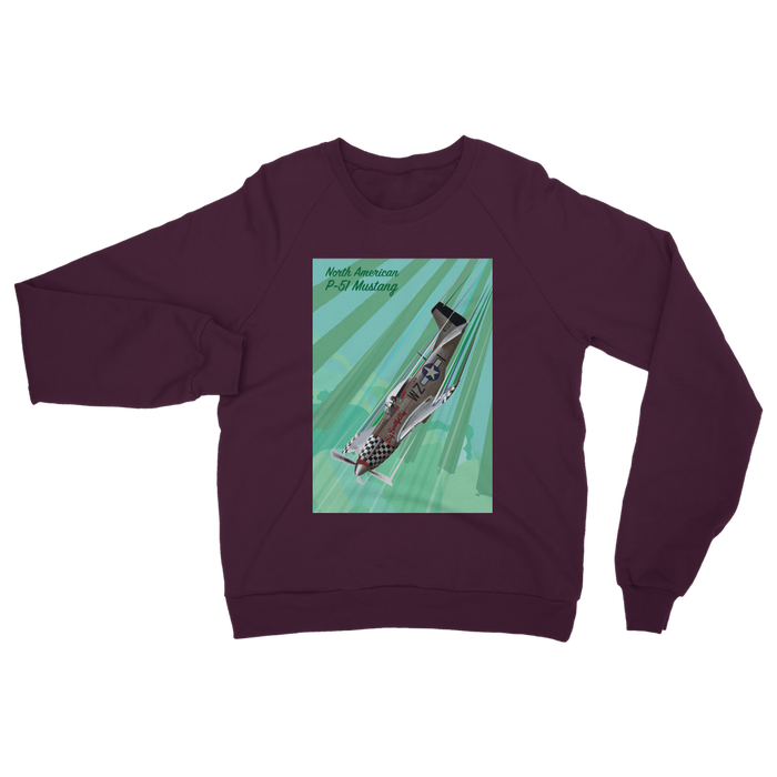 VIRGIN TEEZ Sweat Shirt Burgundy / S P-51 Mustang Pop Art Classic Adult Sweatshirt