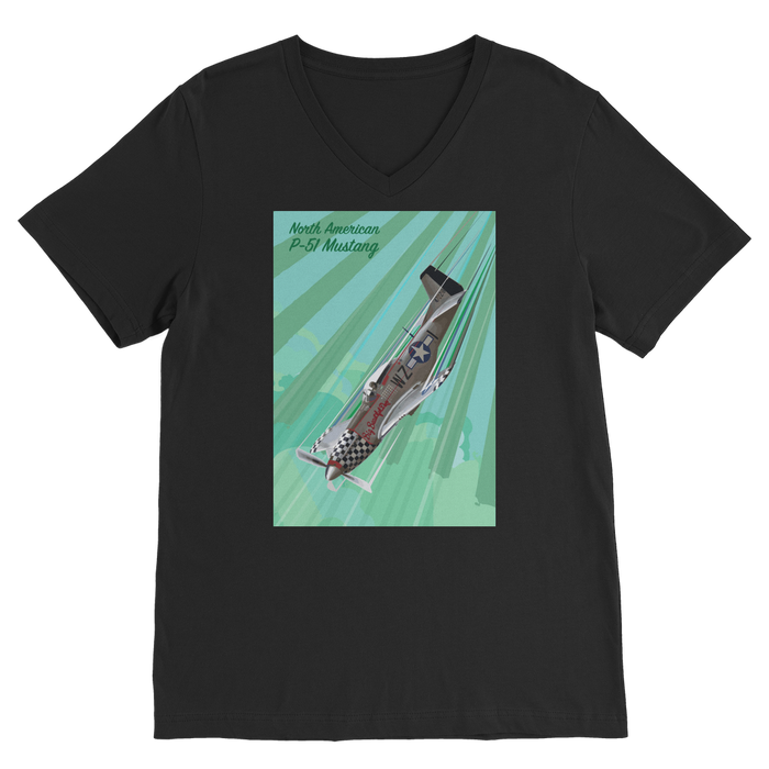 VIRGIN TEEZ Men T-Shirts Black / Unisex / S P-51 Mustang Pop Art Premium V-Neck T-Shirt