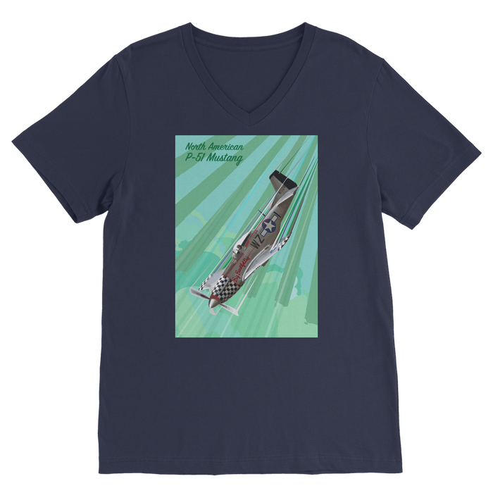 VIRGIN TEEZ Men T-Shirts Navy / Unisex / S P-51 Mustang Pop Art Premium V-Neck T-Shirt