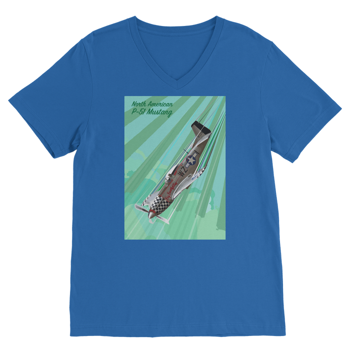 VIRGIN TEEZ Men T-Shirts Royal / Unisex / S P-51 Mustang Pop Art Premium V-Neck T-Shirt