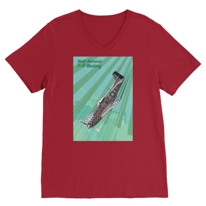 VIRGIN TEEZ Men T-Shirts Red / Unisex / S P-51 Mustang Pop Art Premium V-Neck T-Shirt