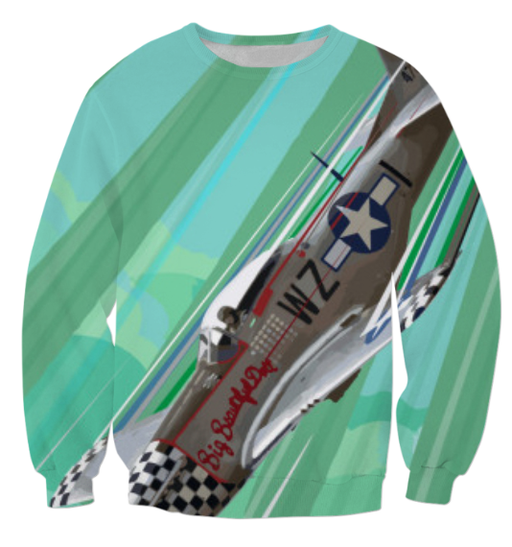 VIRGIN TEEZ Sublimation Sweatshirts P-51 Mustang Pop Art Unisex Sweat Shirt