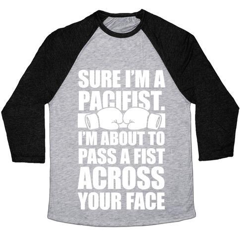 Virgin Teez  Baseball Tee Unisex Tri-Blend Baseball Tee / small / Athletic Gray / Black PACIFIST (WHITE INK) UNISEX TRI-BLEND BASEBALL TEE