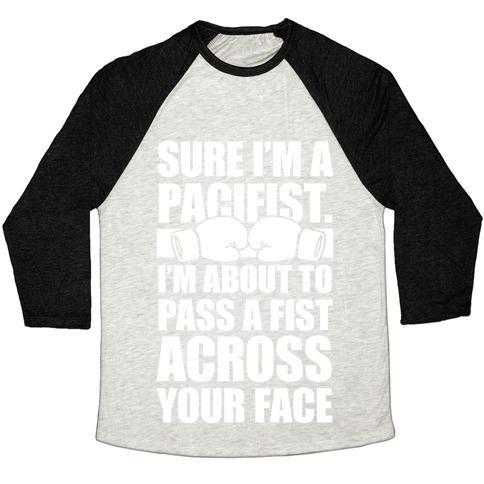 Virgin Teez  Baseball Tee Unisex Tri-Blend Baseball Tee / small / Oatmeal / Black PACIFIST (WHITE INK) UNISEX TRI-BLEND BASEBALL TEE