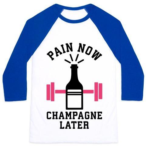 Virgin Teez  Baseball Tee Unisex Classic Baseball Tee / x-small / White/Blue PAIN NOW CHAMPAGNE LATER UNISEX CLASSIC BASEBALL TEE