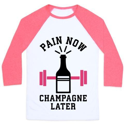 Virgin Teez  Baseball Tee Unisex Classic Baseball Tee / x-small / White/Neon Pink PAIN NOW CHAMPAGNE LATER UNISEX CLASSIC BASEBALL TEE