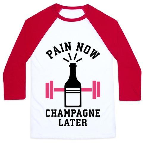Virgin Teez  Baseball Tee Unisex Classic Baseball Tee / x-small / White/Red PAIN NOW CHAMPAGNE LATER UNISEX CLASSIC BASEBALL TEE