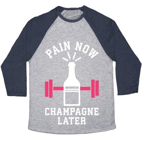 Virgin Teez  Baseball Tee Unisex Tri-Blend Baseball Tee / small / Athletic Gray / Navy PAIN NOW CHAMPAGNE LATER UNISEX TRI-BLEND BASEBALL TEE
