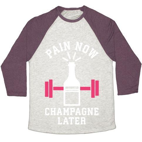 Virgin Teez  Baseball Tee Unisex Tri-Blend Baseball Tee / small / Oatmeal / Maroon PAIN NOW CHAMPAGNE LATER UNISEX TRI-BLEND BASEBALL TEE