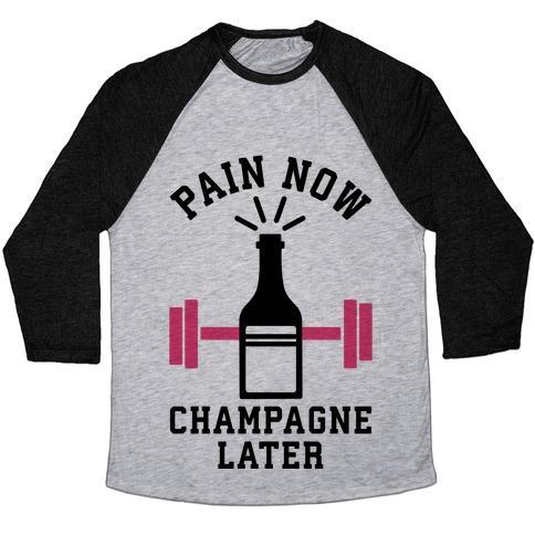 Virgin Teez  Baseball Tee Unisex Tri-Blend Baseball Tee / small / Athletic Gray / Black PAIN NOW CHAMPAGNE LATER UNISEX TRI-BLEND BASEBALL TEE