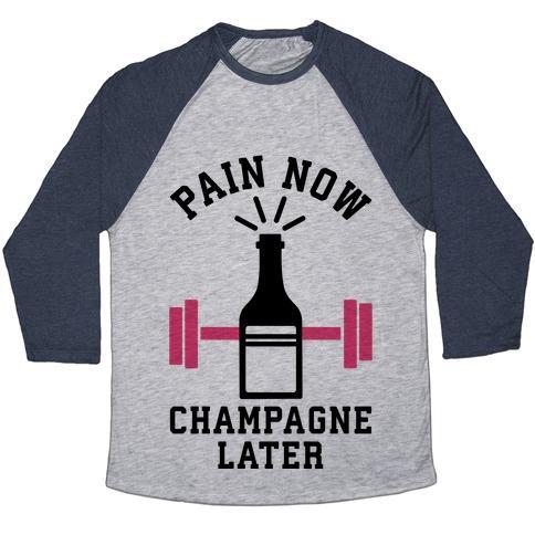 Virgin Teez  Baseball Tee Unisex Tri-Blend Baseball Tee / small / Athletic Gray / Navy PAIN NOW CHAMPAGNE LATER UNISEX TRI-BLEND BASEBALL TEE