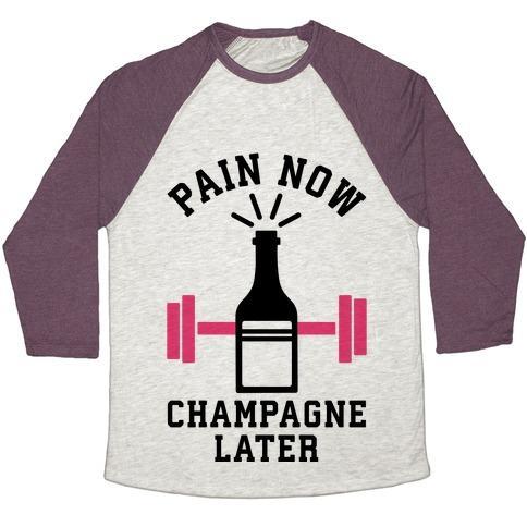 PAIN NOW CHAMPAGNE LATER UNISEX TRI-BLEND BASEBALL TEE