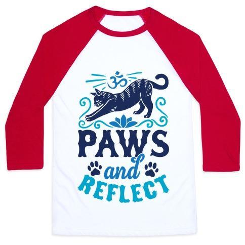 Virgin Teez  Baseball Tee Unisex Classic Baseball Tee / x-small / White/Red PAWS AND REFLECT (CAT) UNISEX CLASSIC BASEBALL TEE