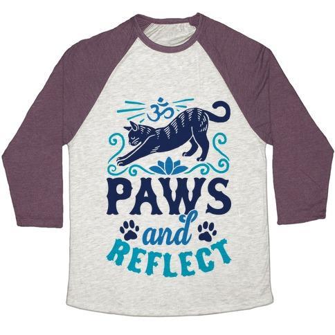 Virgin Teez  Baseball Tee Unisex Tri-Blend Baseball Tee / small / Oatmeal / Maroon PAWS AND REFLECT (CAT) UNISEX TRI-BLEND BASEBALL TEE