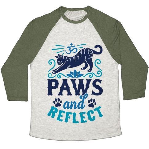 Virgin Teez  Baseball Tee Unisex Tri-Blend Baseball Tee / small / Oatmeal / Moss PAWS AND REFLECT (CAT) UNISEX TRI-BLEND BASEBALL TEE