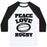Virgin Teez  Baseball Tee Unisex Classic Baseball Tee / x-small / White/Black PEACE LOVE RUGBY UNISEX CLASSIC BASEBALL TEE