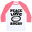Virgin Teez  Baseball Tee Unisex Classic Baseball Tee / x-small / White/Neon Pink PEACE LOVE RUGBY UNISEX CLASSIC BASEBALL TEE
