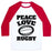 Virgin Teez  Baseball Tee Unisex Classic Baseball Tee / x-small / White/Red PEACE LOVE RUGBY UNISEX CLASSIC BASEBALL TEE