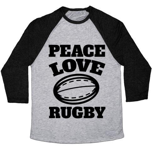 Virgin Teez  Baseball Tee Unisex Tri-Blend Baseball Tee / small / Athletic Gray / Black PEACE LOVE RUGBY UNISEX TRI-BLEND BASEBALL TEE