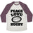 Virgin Teez  Baseball Tee Unisex Tri-Blend Baseball Tee / small / Oatmeal / Maroon PEACE LOVE RUGBY UNISEX TRI-BLEND BASEBALL TEE
