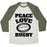 Virgin Teez  Baseball Tee Unisex Tri-Blend Baseball Tee / small / Oatmeal / Moss PEACE LOVE RUGBY UNISEX TRI-BLEND BASEBALL TEE