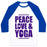 Virgin Teez  Baseball Tee Unisex Classic Baseball Tee / x-small / White/Blue PEACE LOVE & YOGA UNISEX CLASSIC BASEBALL TEE