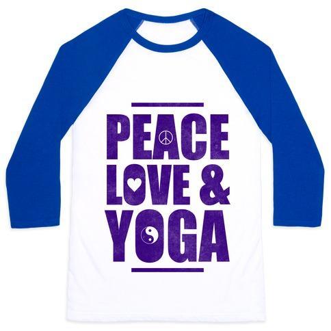Virgin Teez  Baseball Tee Unisex Classic Baseball Tee / x-small / White/Blue PEACE LOVE & YOGA UNISEX CLASSIC BASEBALL TEE