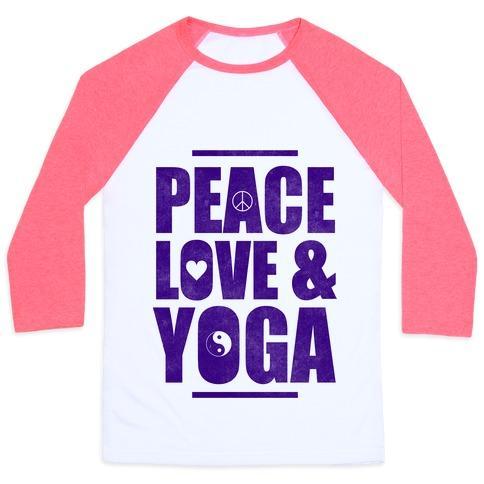 Virgin Teez  Baseball Tee Unisex Classic Baseball Tee / x-small / White/Neon Pink PEACE LOVE & YOGA UNISEX CLASSIC BASEBALL TEE