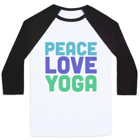 Virgin Teez  Baseball Tee Unisex Classic Baseball Tee / x-small / White/Black PEACE LOVE YOGA UNISEX CLASSIC BASEBALL TEE