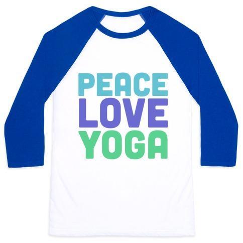 Virgin Teez  Baseball Tee Unisex Classic Baseball Tee / x-small / White/Blue PEACE LOVE YOGA UNISEX CLASSIC BASEBALL TEE