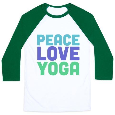 Virgin Teez  Baseball Tee Unisex Classic Baseball Tee / x-small / White/Dark Green PEACE LOVE YOGA UNISEX CLASSIC BASEBALL TEE