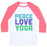 Virgin Teez  Baseball Tee Unisex Classic Baseball Tee / x-small / White/Neon Pink PEACE LOVE YOGA UNISEX CLASSIC BASEBALL TEE
