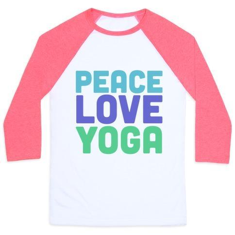 Virgin Teez  Baseball Tee Unisex Classic Baseball Tee / x-small / White/Neon Pink PEACE LOVE YOGA UNISEX CLASSIC BASEBALL TEE