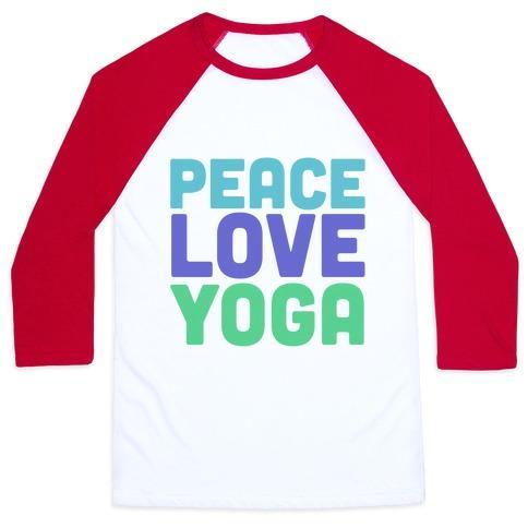 Virgin Teez  Baseball Tee Unisex Classic Baseball Tee / x-small / White/Red PEACE LOVE YOGA UNISEX CLASSIC BASEBALL TEE