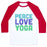 Virgin Teez  Baseball Tee Unisex Classic Baseball Tee / x-small / White/Red PEACE LOVE YOGA UNISEX CLASSIC BASEBALL TEE