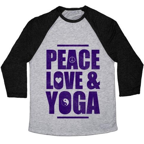 Virgin Teez  Baseball Tee Unisex Tri-Blend Baseball Tee / small / Athletic Gray / Black PEACE LOVE & YOGA UNISEX TRI-BLEND BASEBALL TEE