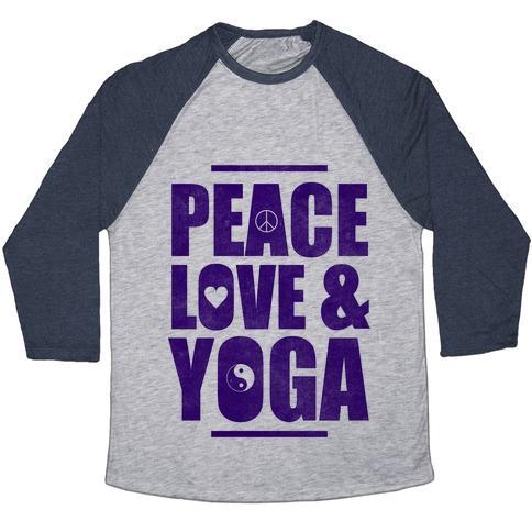 Virgin Teez  Baseball Tee Unisex Tri-Blend Baseball Tee / small / Athletic Gray / Navy PEACE LOVE & YOGA UNISEX TRI-BLEND BASEBALL TEE