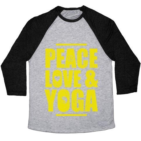 Virgin Teez  Baseball Tee Unisex Tri-Blend Baseball Tee / small / Athletic Gray / Black PEACE LOVE YOGA UNISEX TRI-BLEND BASEBALL TEE
