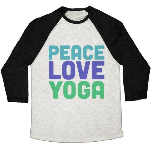 Virgin Teez  Baseball Tee Unisex Tri-Blend Baseball Tee / small / Oatmeal / Black PEACE LOVE YOGA UNISEX TRI-BLEND BASEBALL TEE