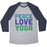 Virgin Teez  Baseball Tee Unisex Tri-Blend Baseball Tee / small / Athletic Gray / Navy PEACE LOVE YOGA UNISEX TRI-BLEND BASEBALL TEE