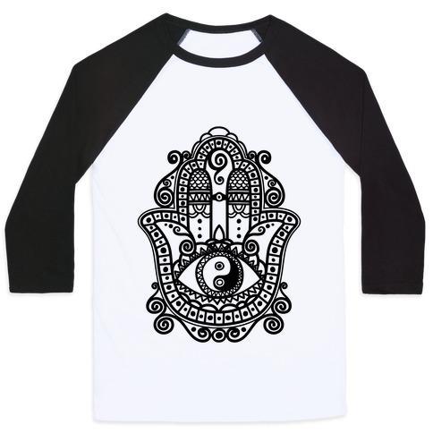 Virgin Teez  Baseball Tee Unisex Classic Baseball Tee / x-small / White/Black PEACEFUL HAMSA HAND UNISEX CLASSIC BASEBALL TEE