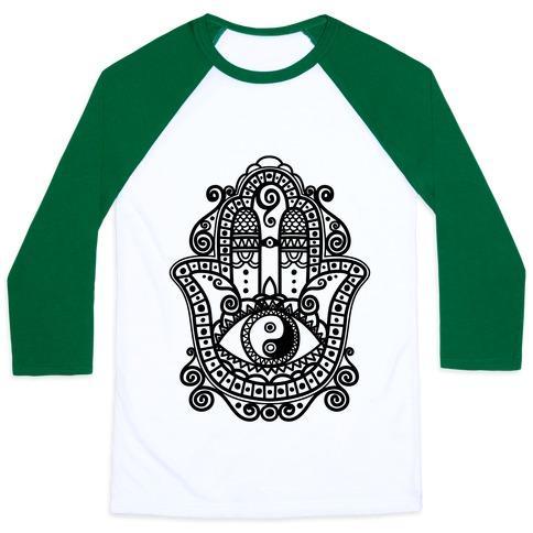 Virgin Teez  Baseball Tee Unisex Classic Baseball Tee / x-small / White/Dark Green PEACEFUL HAMSA HAND UNISEX CLASSIC BASEBALL TEE