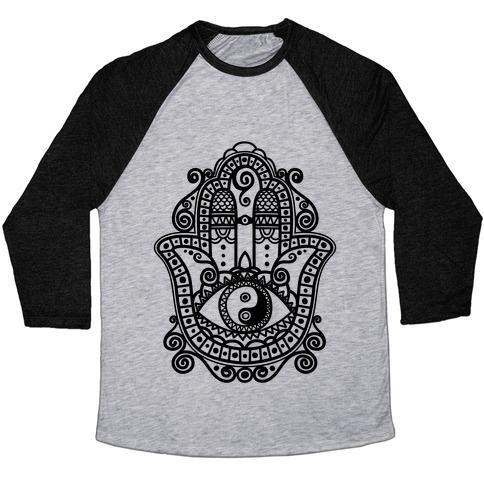 Virgin Teez  Baseball Tee Unisex Tri-Blend Baseball Tee / small / Athletic Gray / Black PEACEFUL HAMSA HAND UNISEX TRI-BLEND BASEBALL TEE