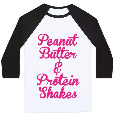 Virgin Teez  Baseball Tee Unisex Classic Baseball Tee / x-small / White/Black PEANUT BUTTER & PROTEIN SHAKES UNISEX CLASSIC BASEBALL TEE
