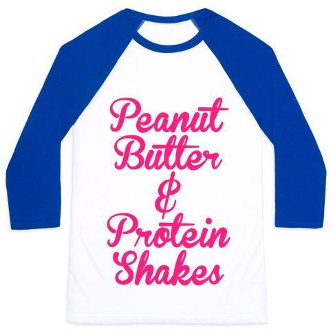 Virgin Teez  Baseball Tee Unisex Classic Baseball Tee / x-small / White/Blue PEANUT BUTTER & PROTEIN SHAKES UNISEX CLASSIC BASEBALL TEE